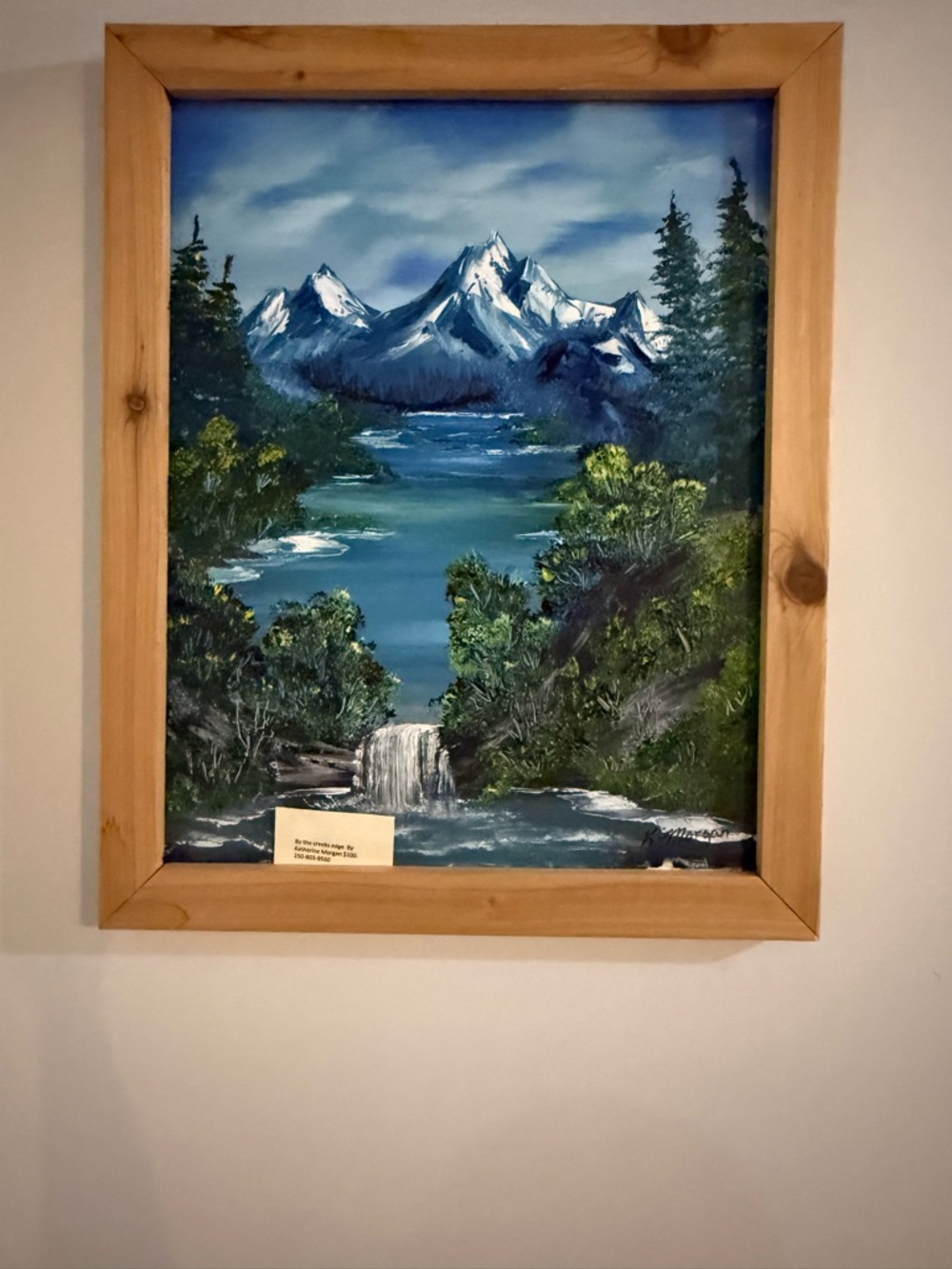 Serene Mountain Lake Framed hand, painted medium artist Shuswap BC